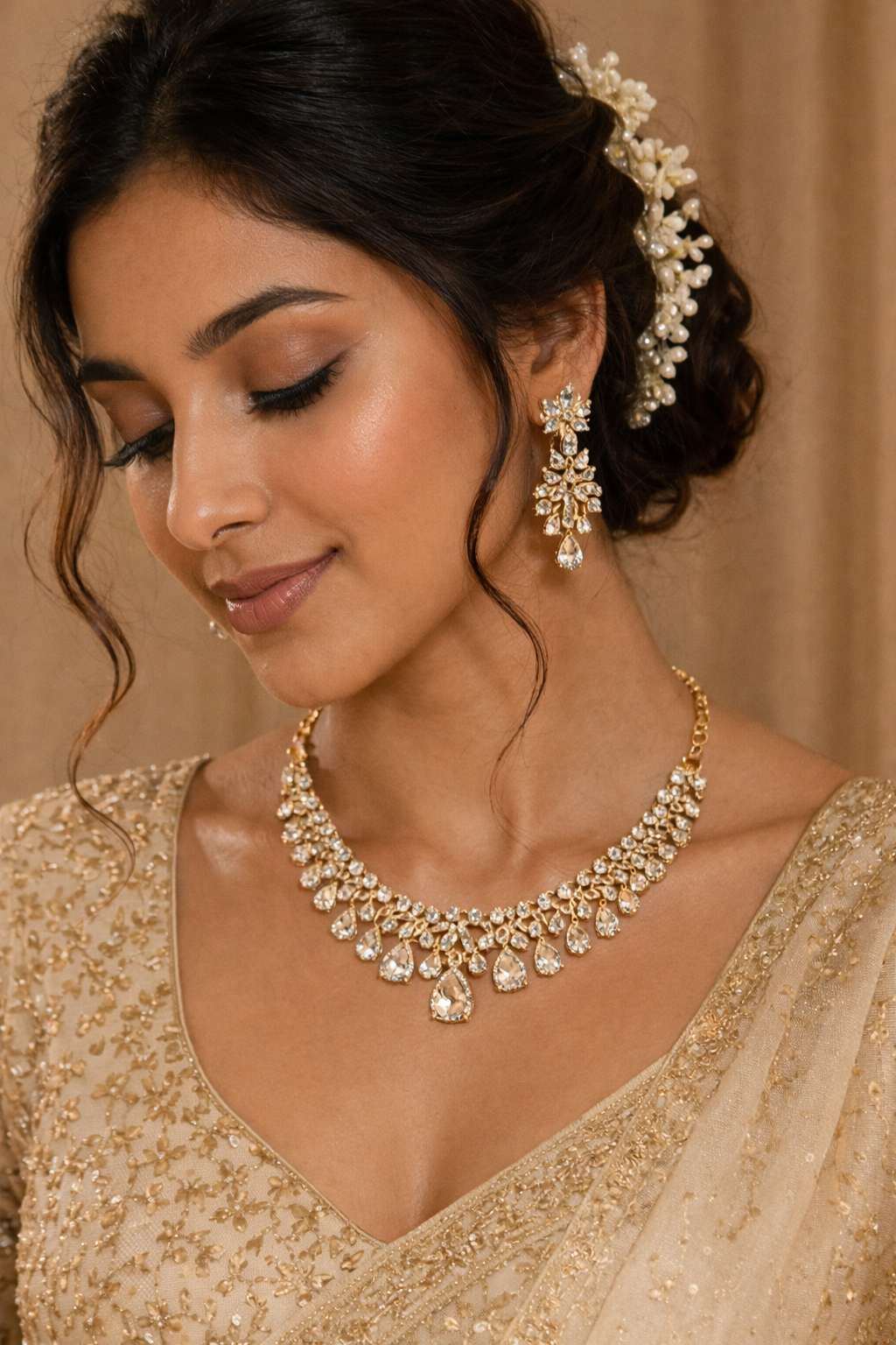 Gold-Plated American Diamond Jewelry Set