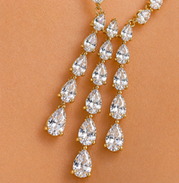 Gold Plated American Diamond Teardrop Cascade Design Necklace set