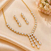 Gold Plated American Diamond Teardrop Cascade Design Necklace set