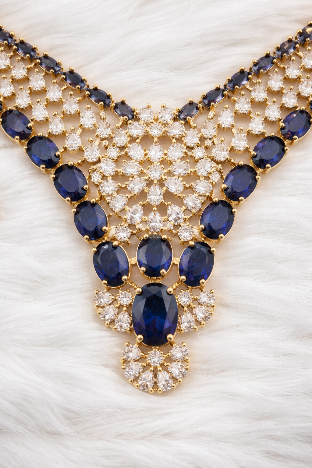 American Diamond Blue Stone Necklace Set