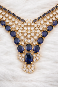 American Diamond Blue Stone Necklace Set