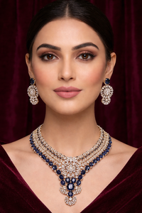 American Diamond Blue Stone Necklace Set