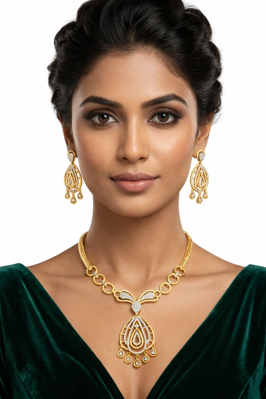 Gold Plated CZ Diamond Jewellery Set