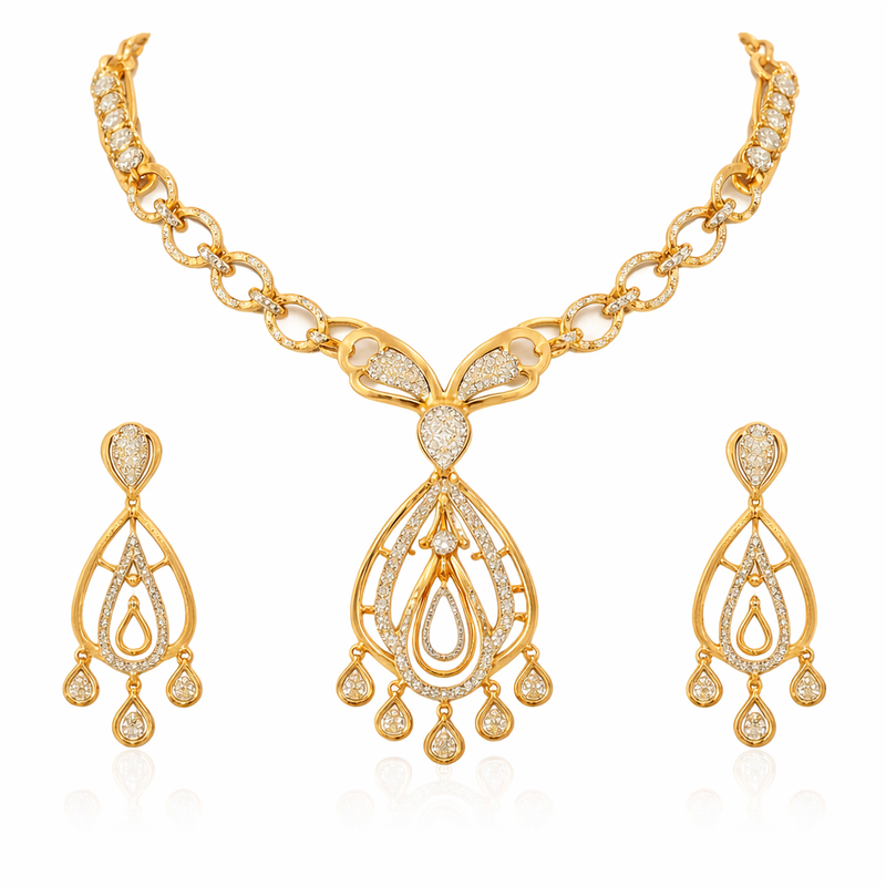 Gold Plated CZ Diamond Jewellery Set