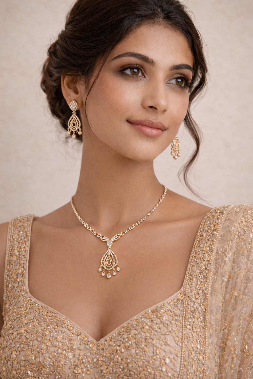 Gold Plated CZ Diamond Jewellery Set