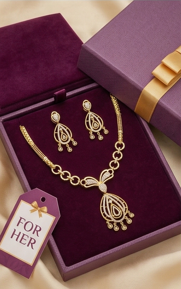 Gold Plated CZ Diamond Jewellery Set