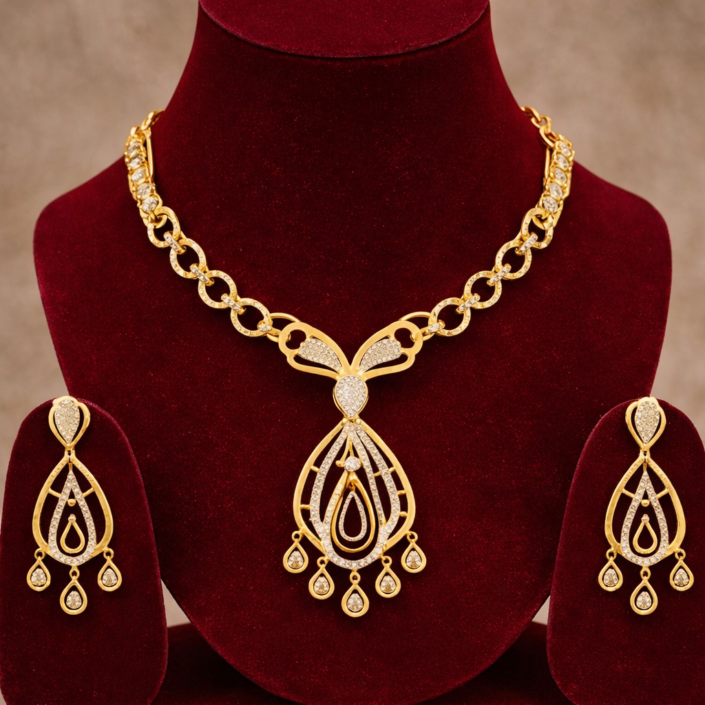 Gold Plated CZ Diamond Jewellery Set