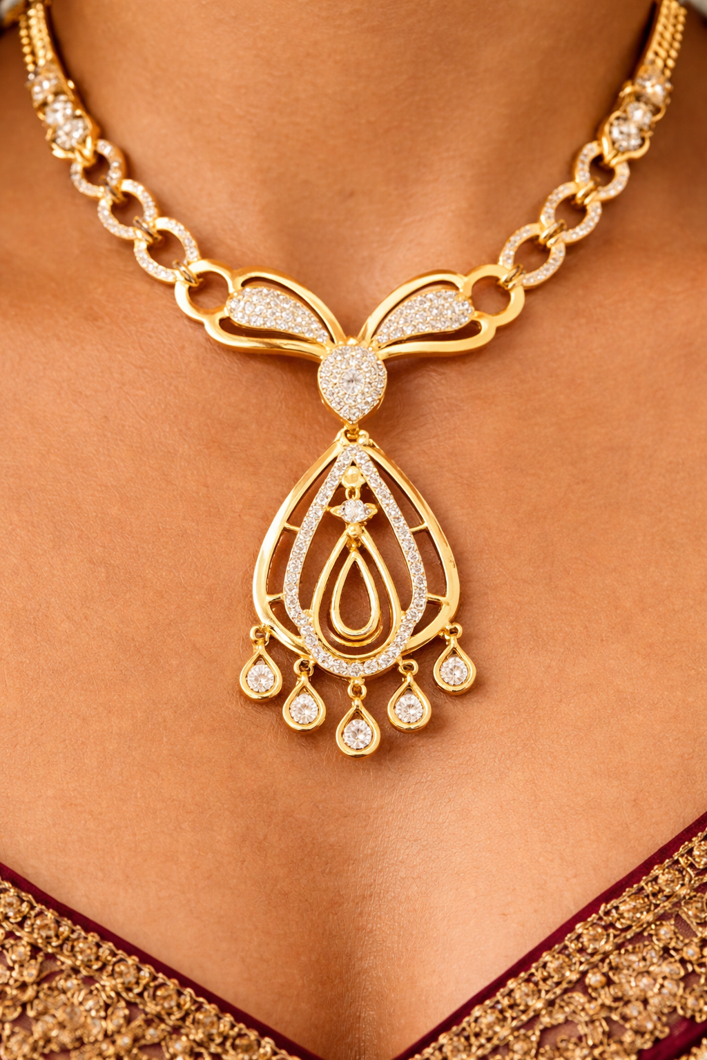 Gold Plated CZ Diamond Jewellery Set