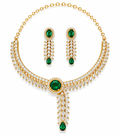Emerald Green centerpiece with cascading leaf-inspired design AD Diamond Set