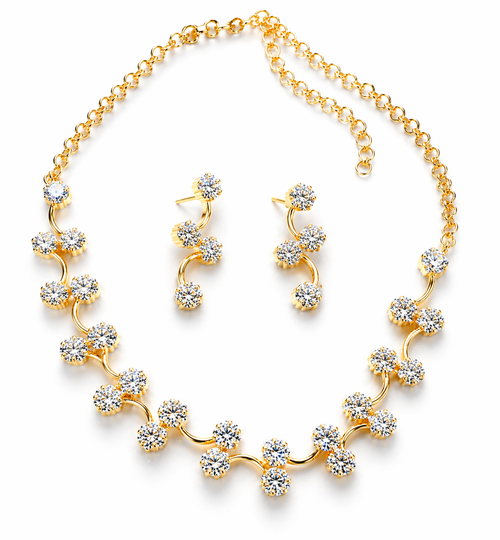 CZ Diamond Floral Necklace Set