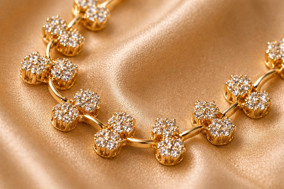 Floral CZ Studded Necklace Set