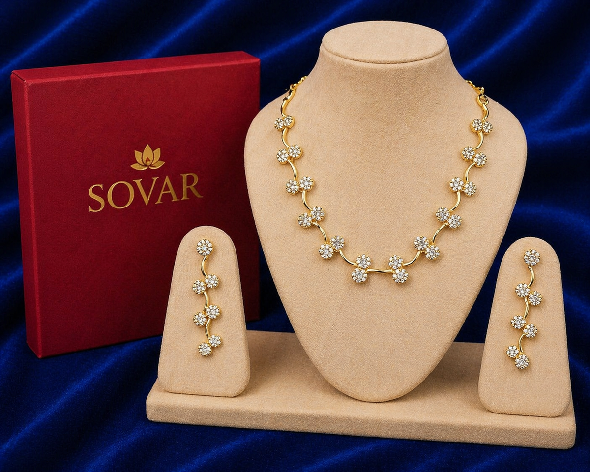 Floral CZ Studded Necklace Set