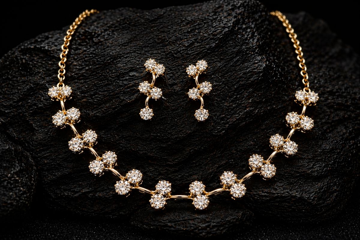Floral CZ Studded Necklace Set