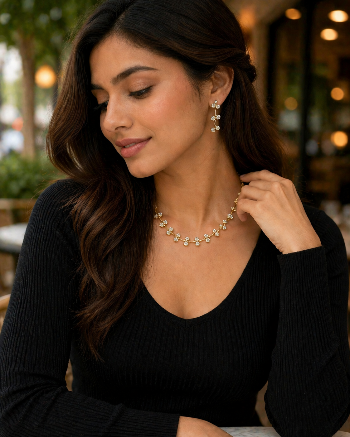 Floral CZ Studded Necklace Set