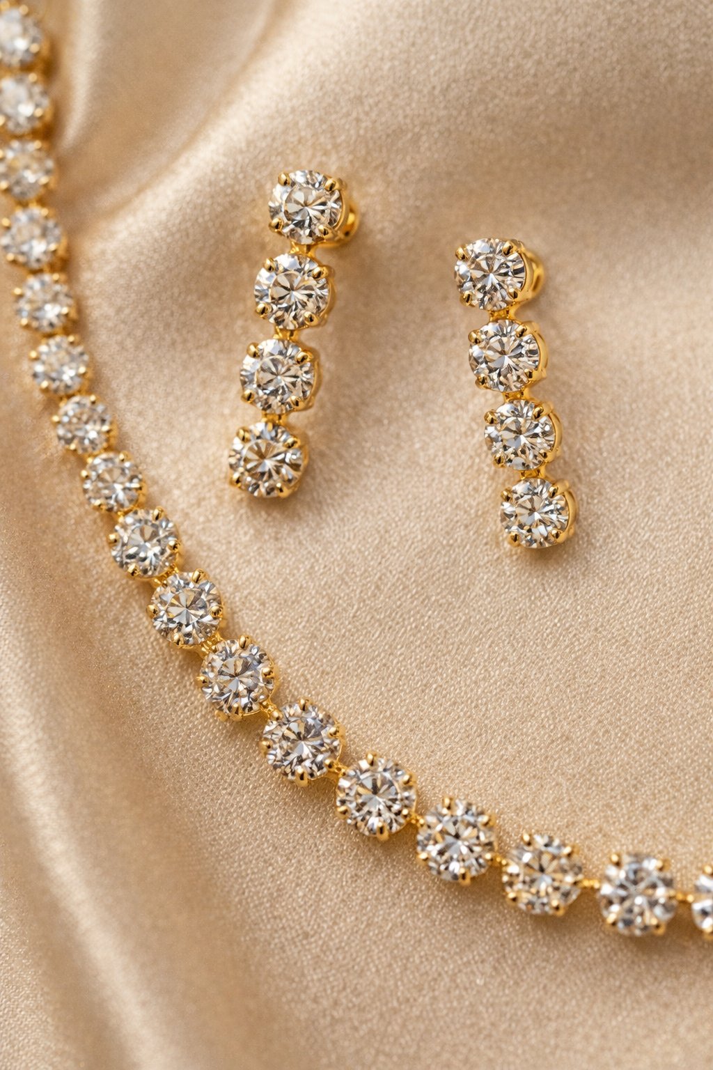 Gold-Plated Cubic Zirconia Tennis Necklace Set