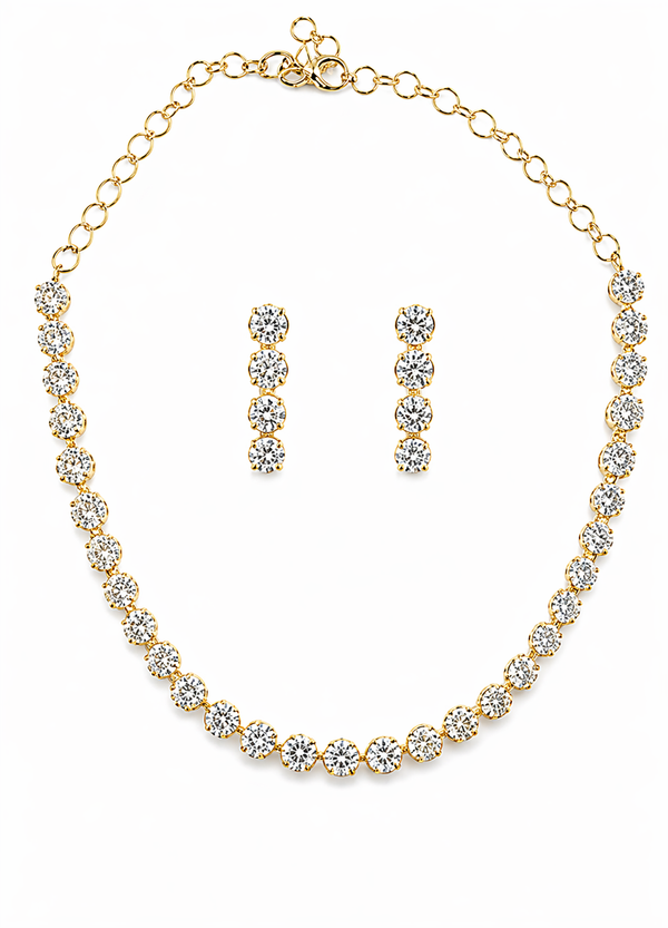 Gold Plated CZ Diamond Tennis Necklace Set