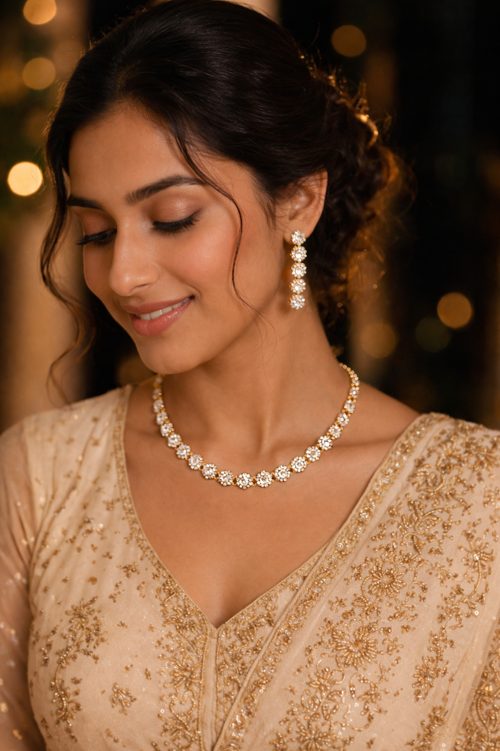 Gold-Plated Cubic Zirconia Tennis Necklace Set