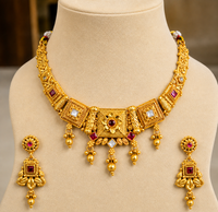 Antique Gold Plated Temple Necklace Set