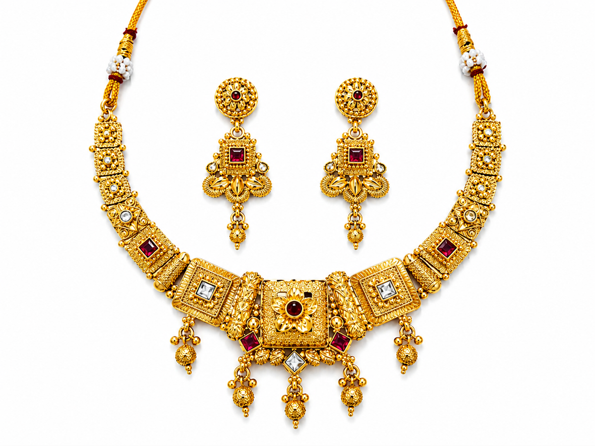 Antique Gold Plated Temple Necklace Set