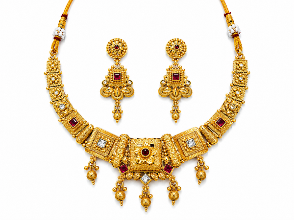 Traditional Antique Gold-Plated Temple Jewelry Set