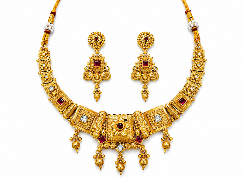 Antique Gold Plated Temple Necklace Set