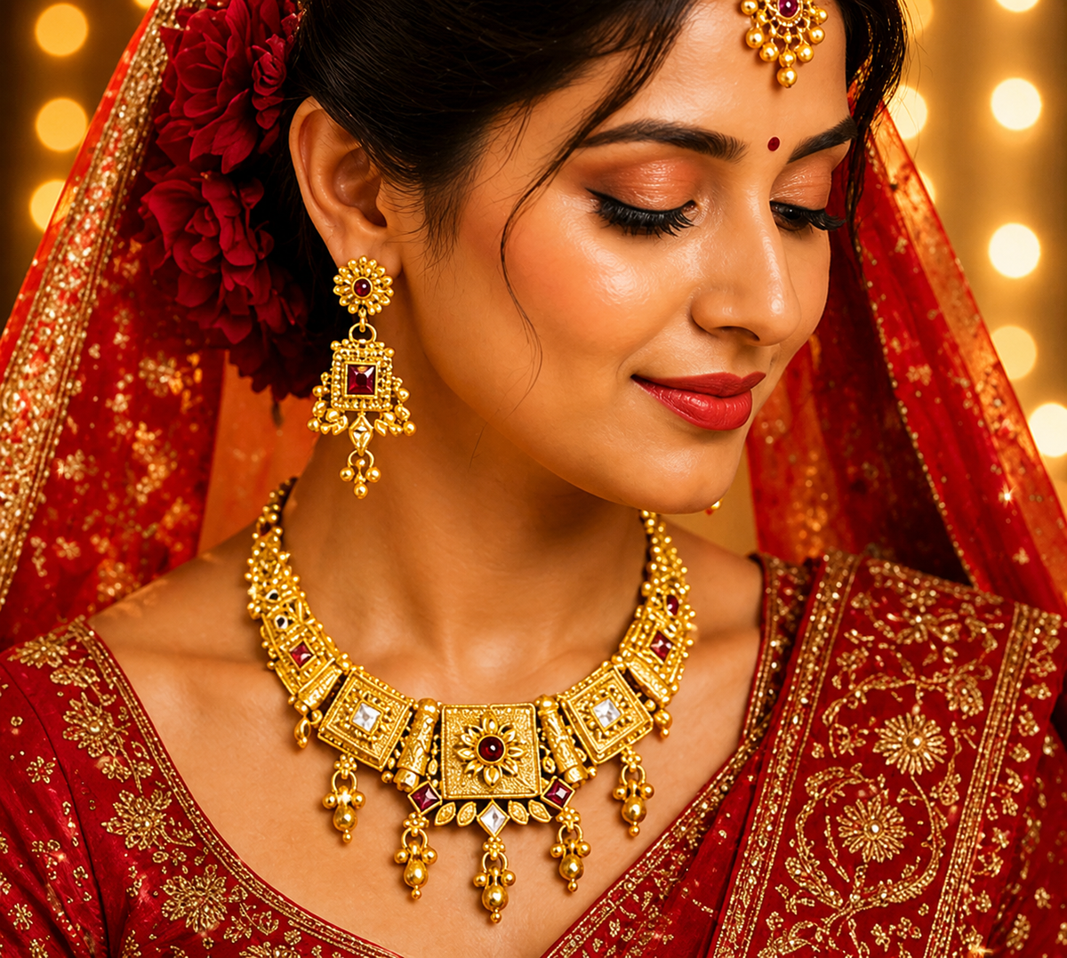 Traditional Antique Gold-Plated Temple Jewelry Set