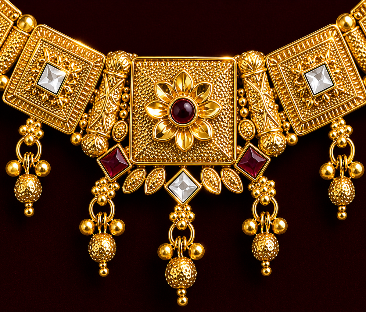 Traditional Antique Gold-Plated Temple Jewelry Set