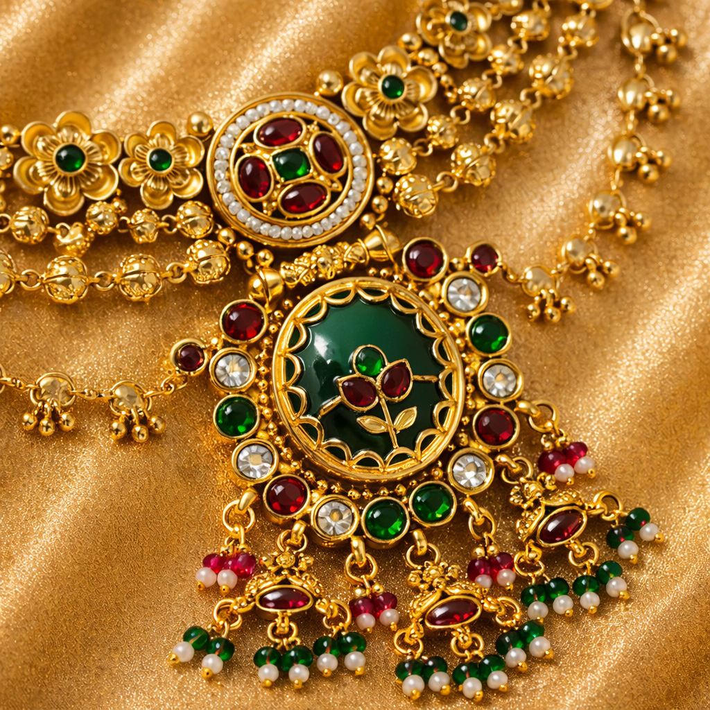 Royal Kundan Green & Red Necklace Set