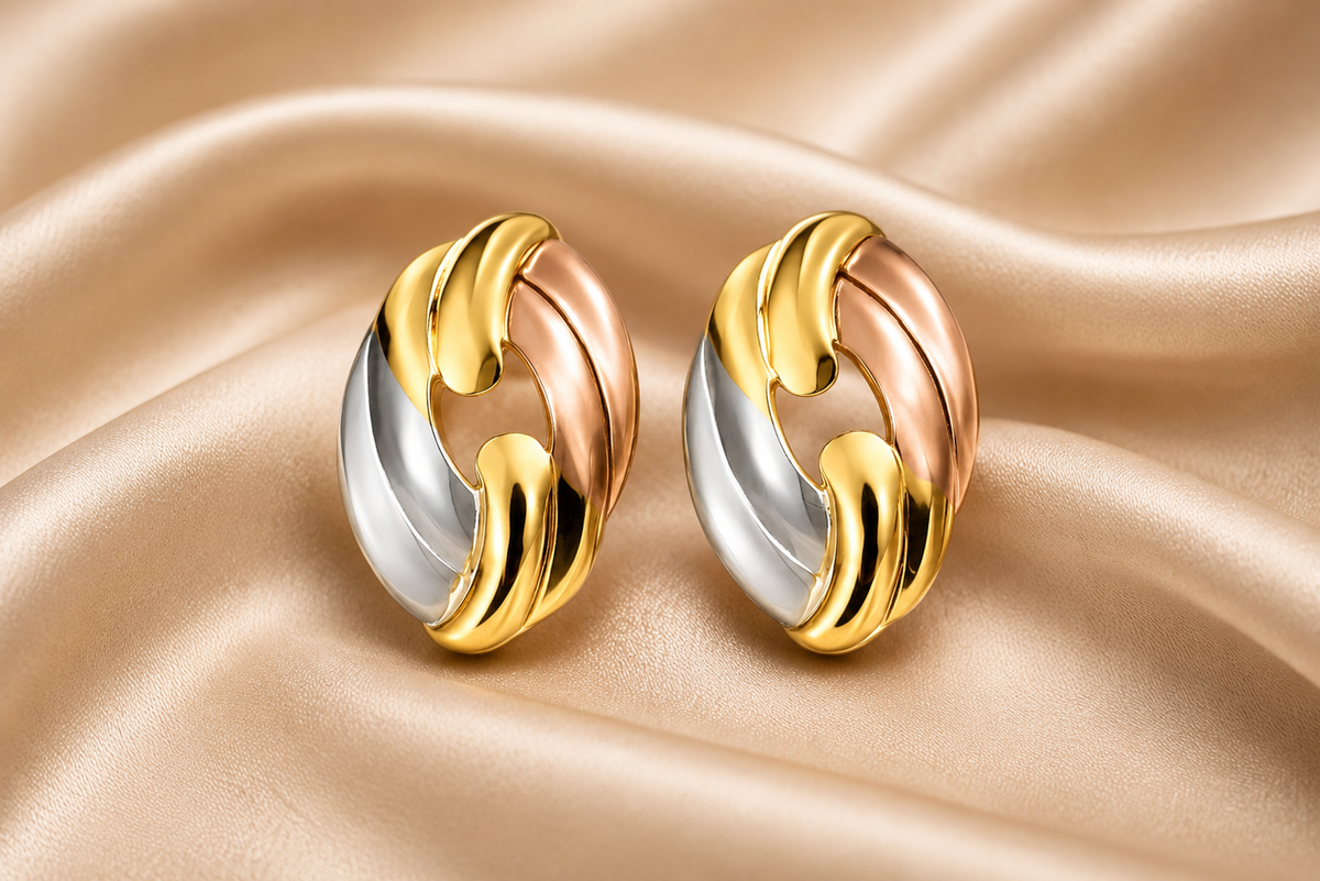 Tri-Tone Hoop Anti Tarnish Earrings