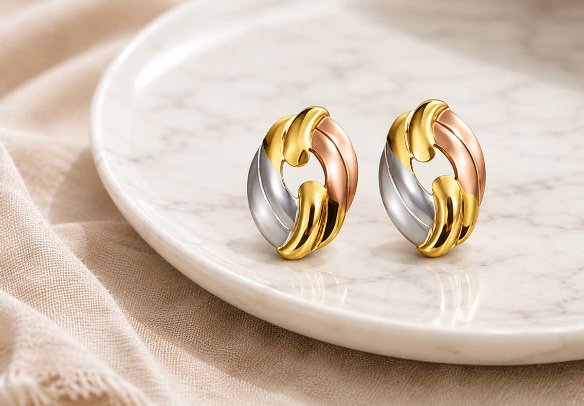 Tri-Tone Hoop Anti Tarnish Earrings