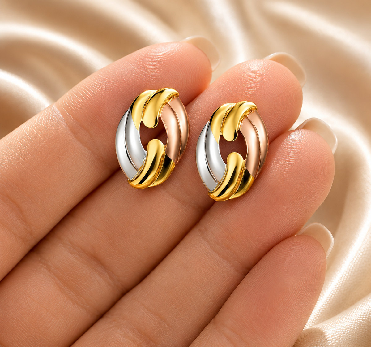 Tri-Tone Hoop Anti Tarnish Earrings