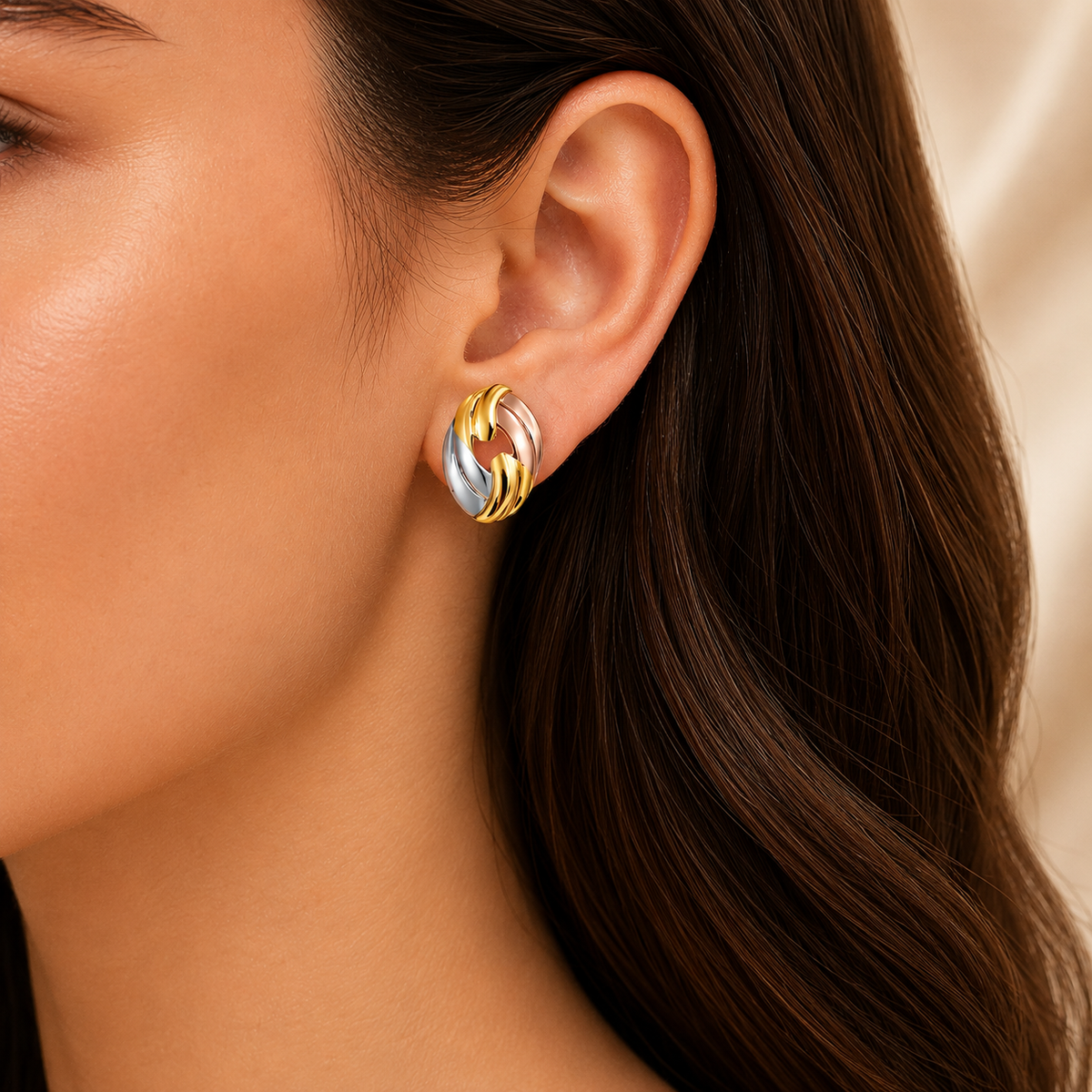 Tri-Tone Hoop Anti Tarnish Earrings
