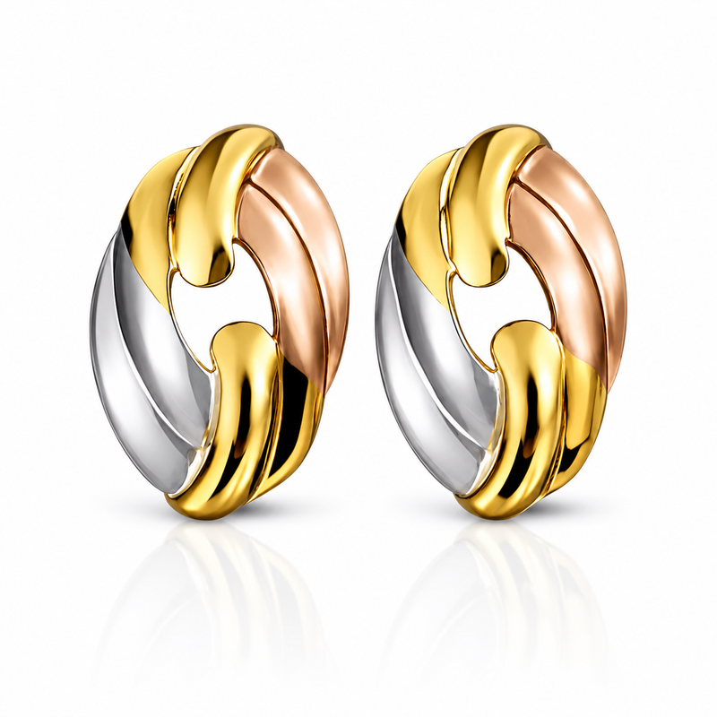 Tri-Tone Hoop Anti Tarnish Earrings