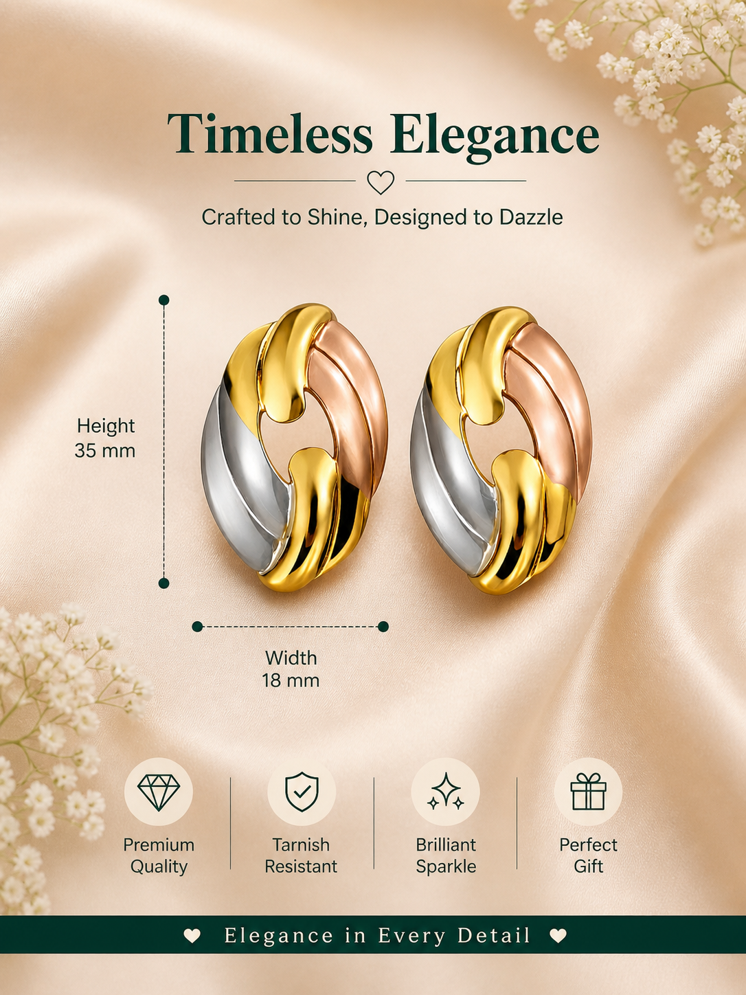 Tri-Tone Hoop Anti Tarnish Earrings