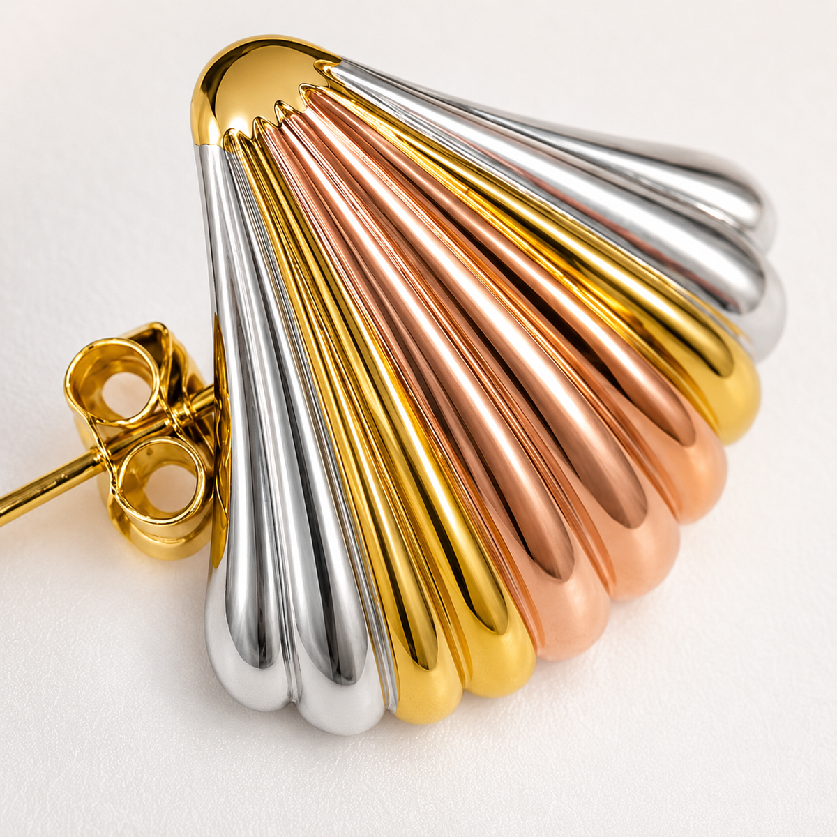 Anti Tarnish Tri-Tone Shell Stud Earrings