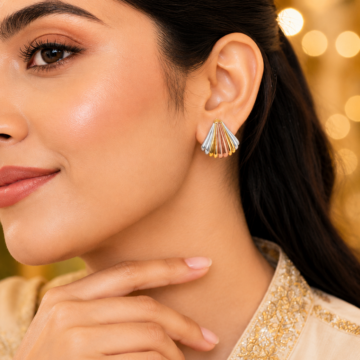Anti Tarnish Tri-Tone Shell Stud Earrings