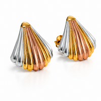 Anti Tarnish Tri-Tone Shell Stud Earrings