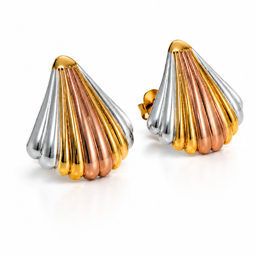 Anti Tarnish Tri-Tone Shell Stud Earrings