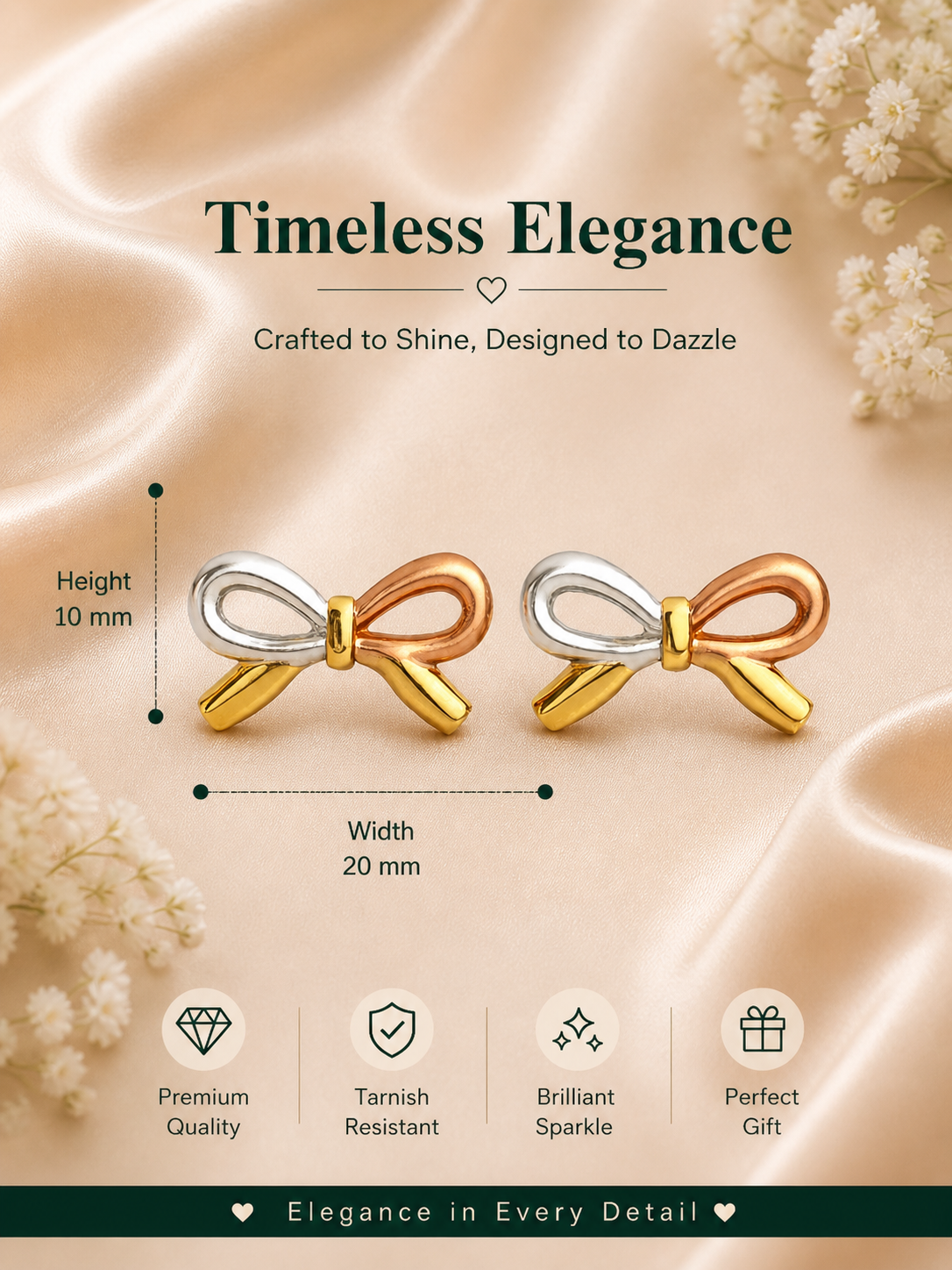 Anti Tarnish Bow Stud Earrings