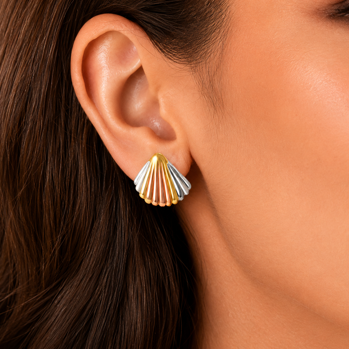 Anti Tarnish Tri-Tone Shell Stud Earrings