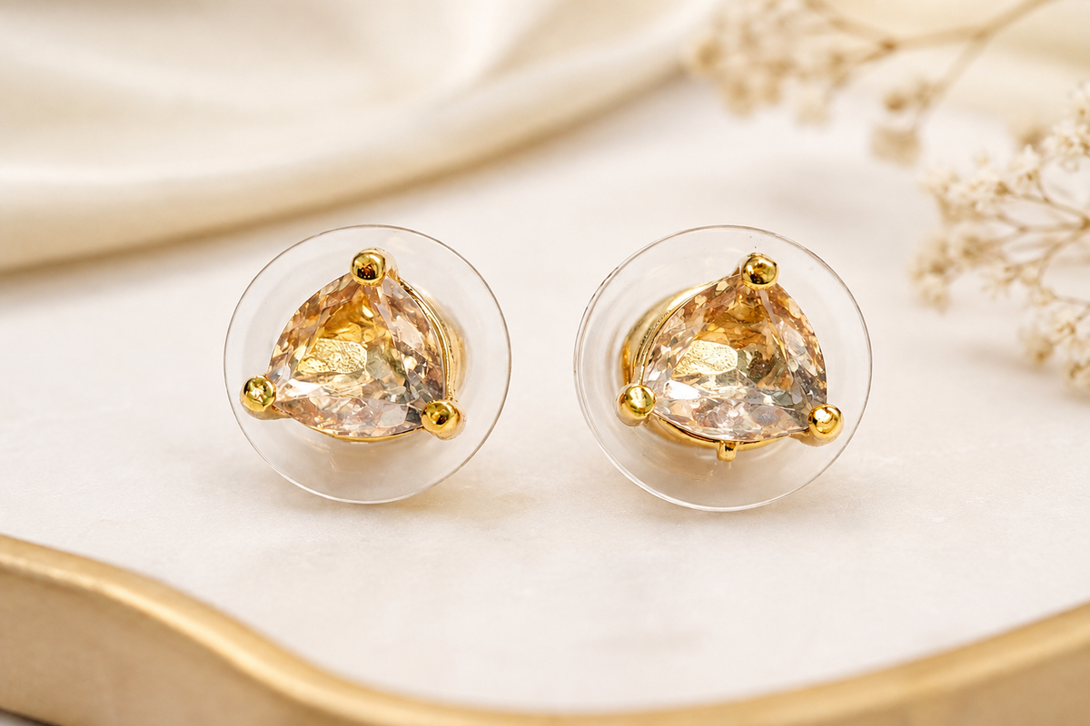 Transparent Crystal Stud Earrings with Gold-Tone Detail | Sovar