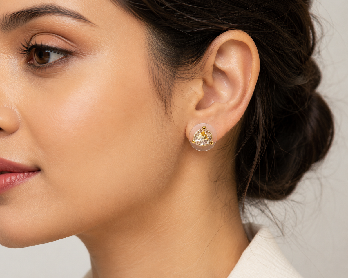 Transparent Crystal Stud Earrings with Gold-Tone Detail | Sovar