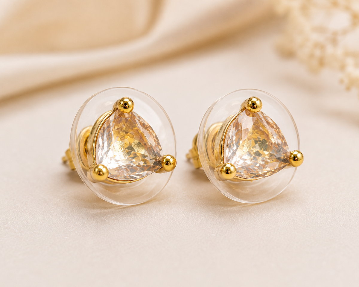 Transparent Crystal Stud Earrings with Gold-Tone Detail | Sovar