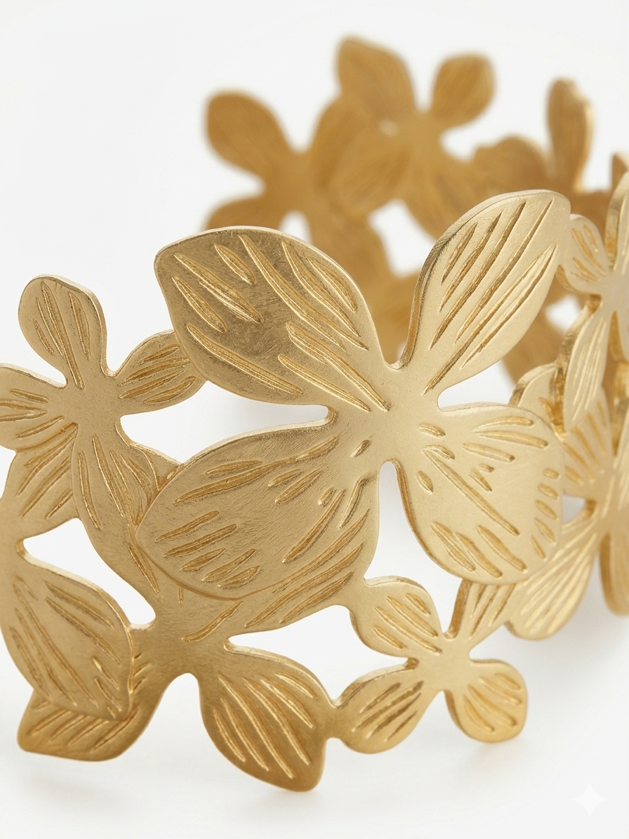 Elegant Leaf Design Cuff Bracelet