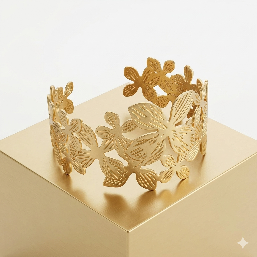 Elegant Leaf Design Cuff Bracelet
