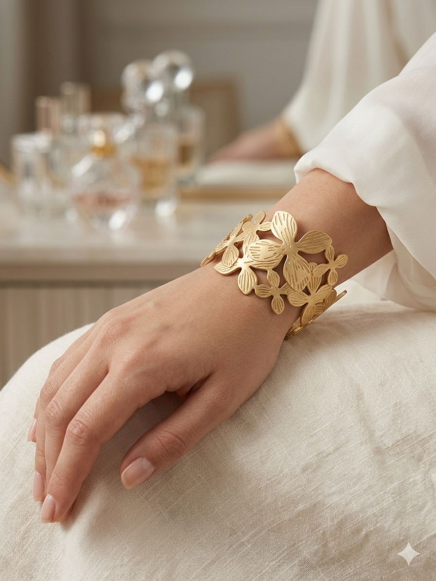 Elegant Leaf Design Cuff Bracelet
