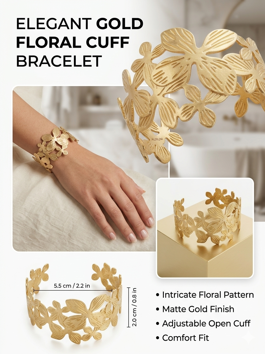 Elegant Leaf Design Cuff Bracelet