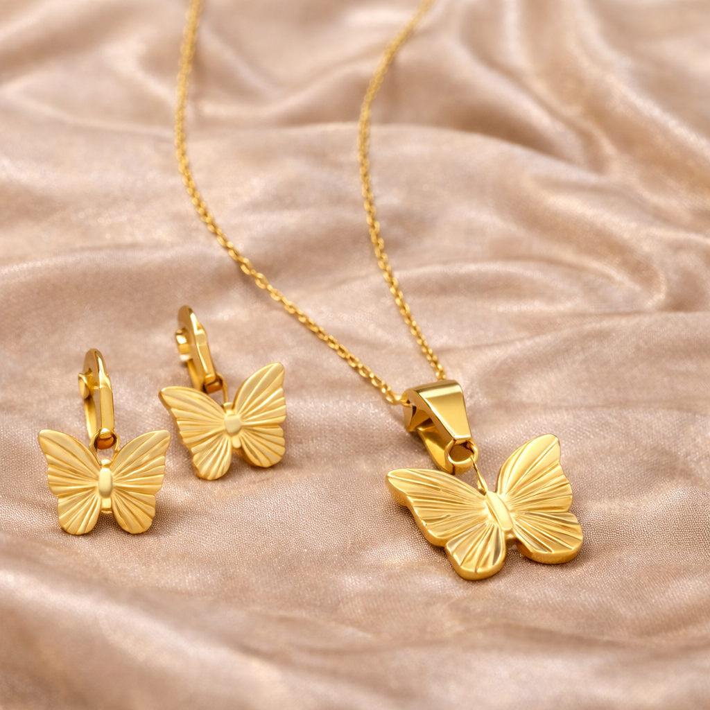 Butterfly Motif Pendant Necklace Combo