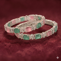 Silver Plated Emerald Pink Stone Studded Bangles
