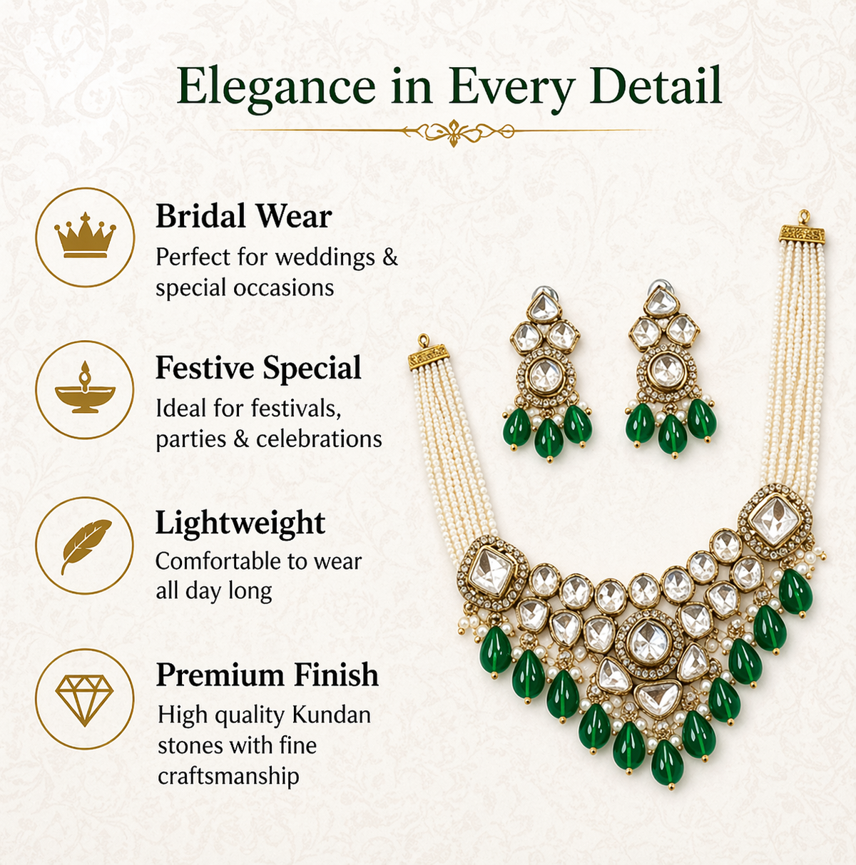 Gold-Tone Kundan Choker Necklace & Earrings Set